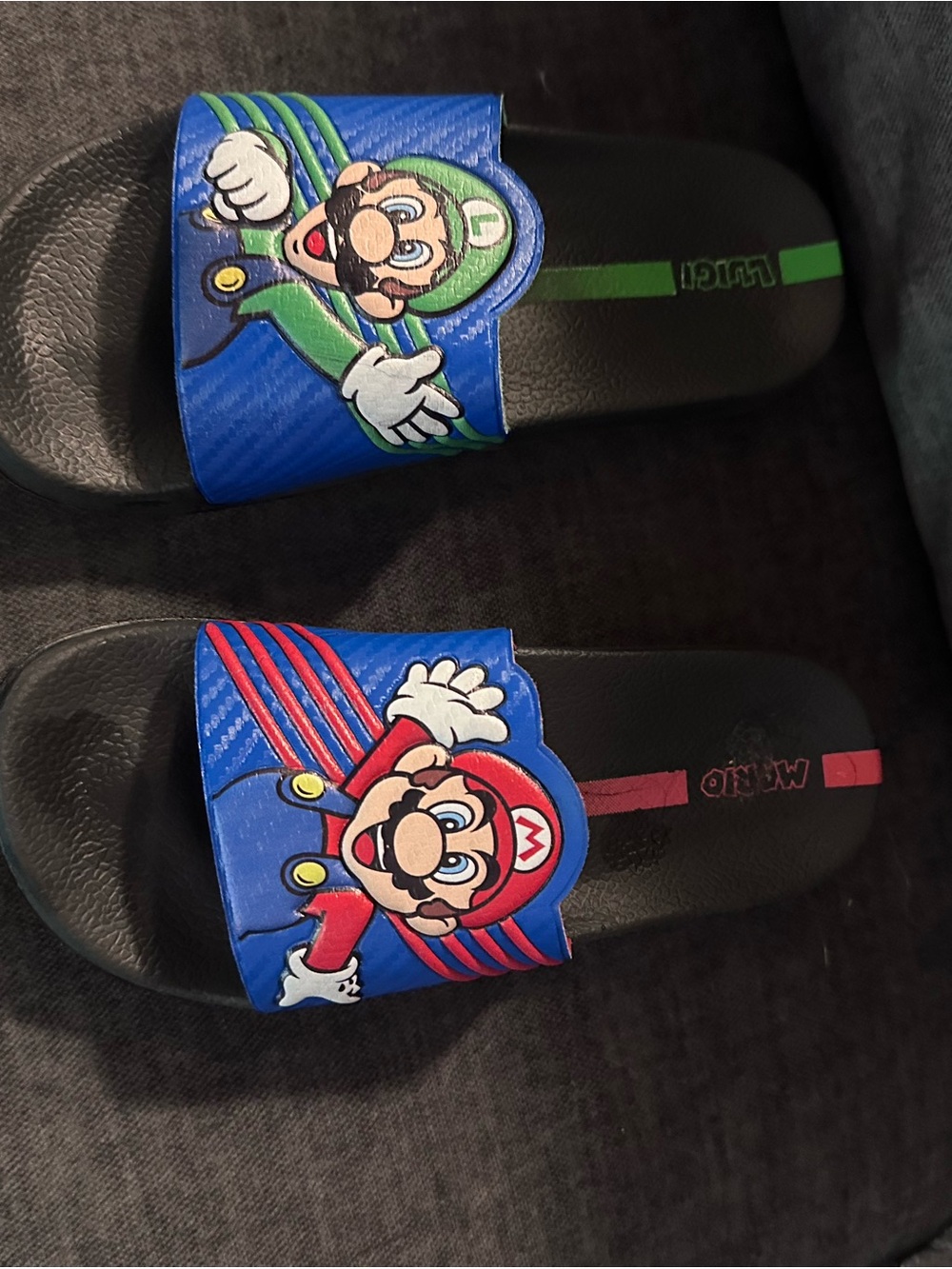 Kids Blue Mario & Luigi Character Slide Sandals